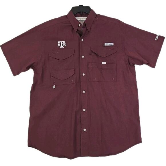 Columbia PHG ~Men's Size M~ Burgundy Vented Button Down Hunting Shirt Texas A&M - Picture 1 of 11